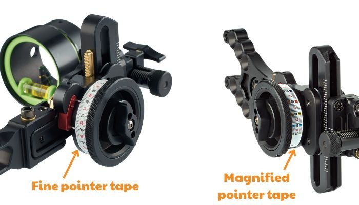 Magnified pointer vs fine pointer tape